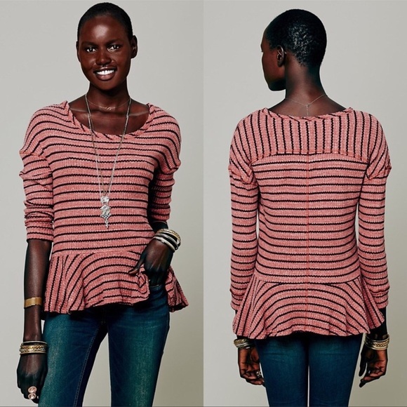 We the free peplum auntie em pink striped thermal long sleeve top - Picture 3 of 12